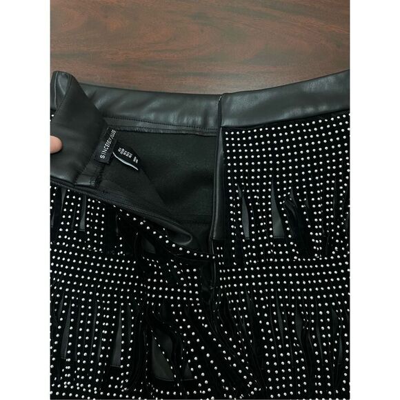 Sincerely Jules Black Studded Fringe Skirt Size Small - Picture 4 of 10